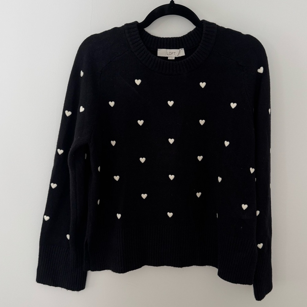 The Loft- Black Heart Sweater- Medium